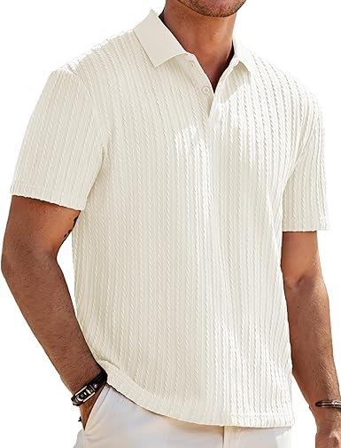 JMIERR Men's Textured Polo Shirt Short Sleeve-001